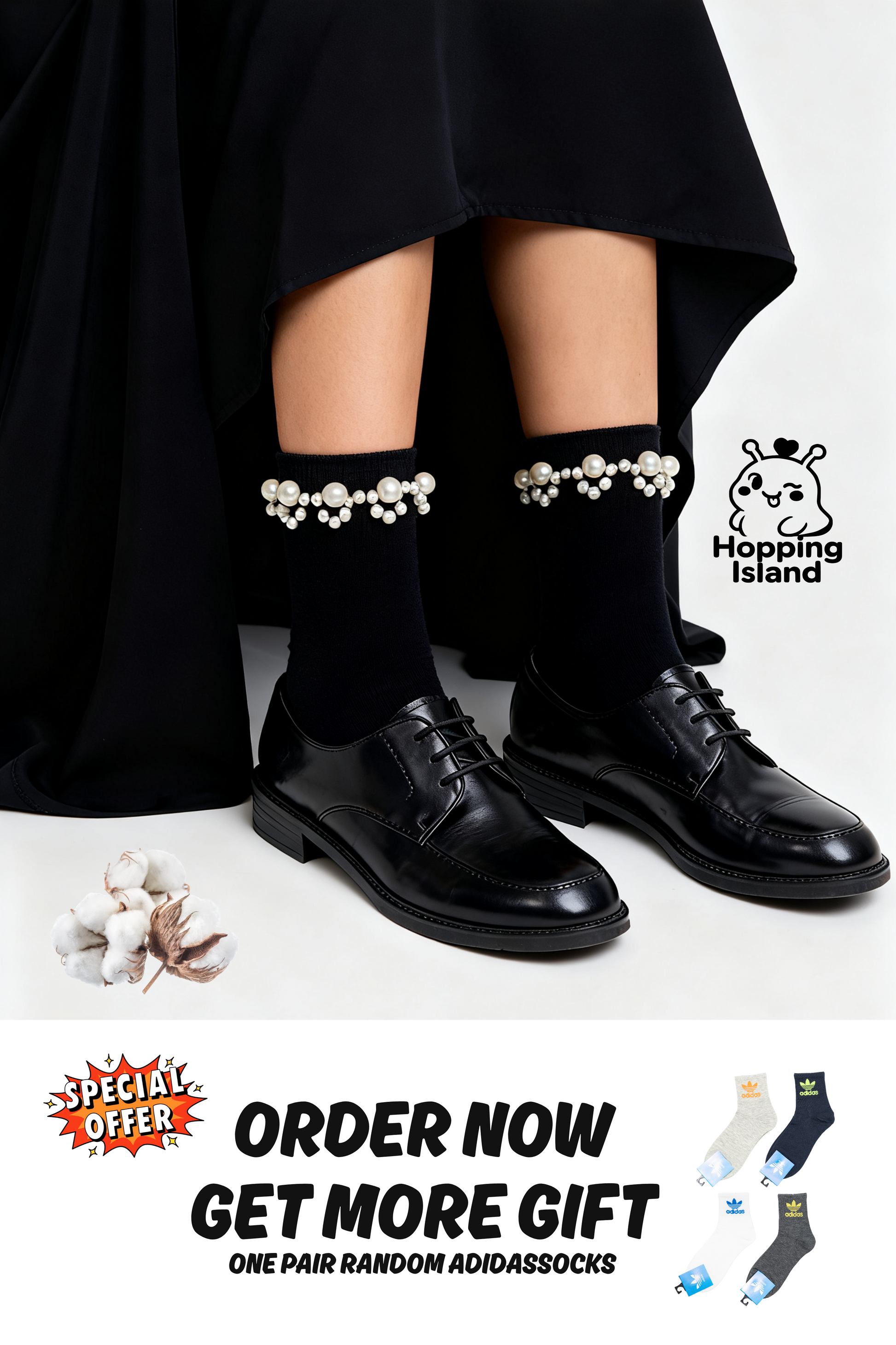 Pearl Trim Ankle Socks Black [HI]