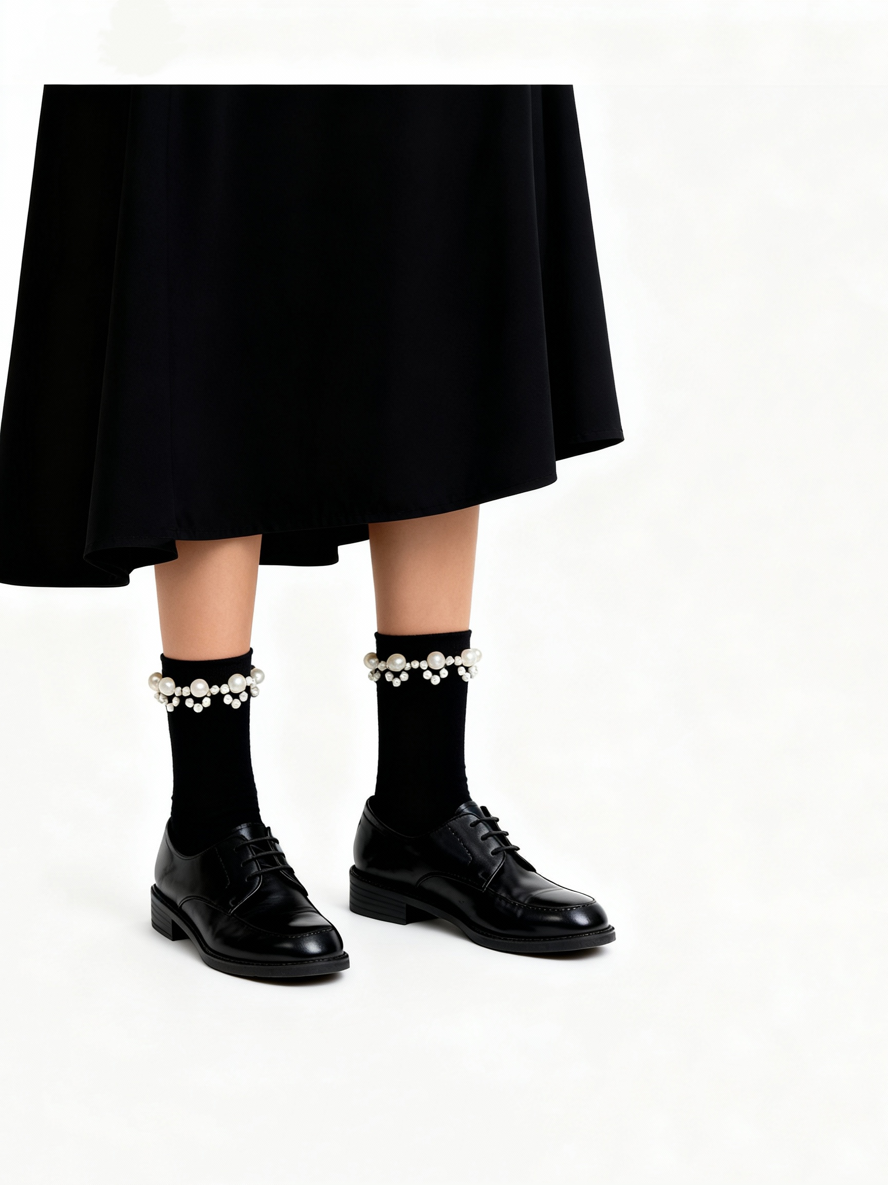 Pearl Trim Ankle Socks Black [HI]