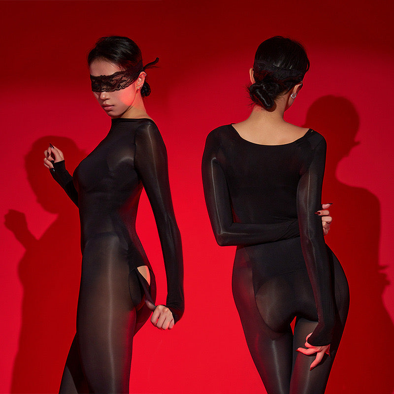 HI Silken Women’s Glossy  Extra Large Bodystocking Ultra Sheer Seamless One-Piece Baselayer