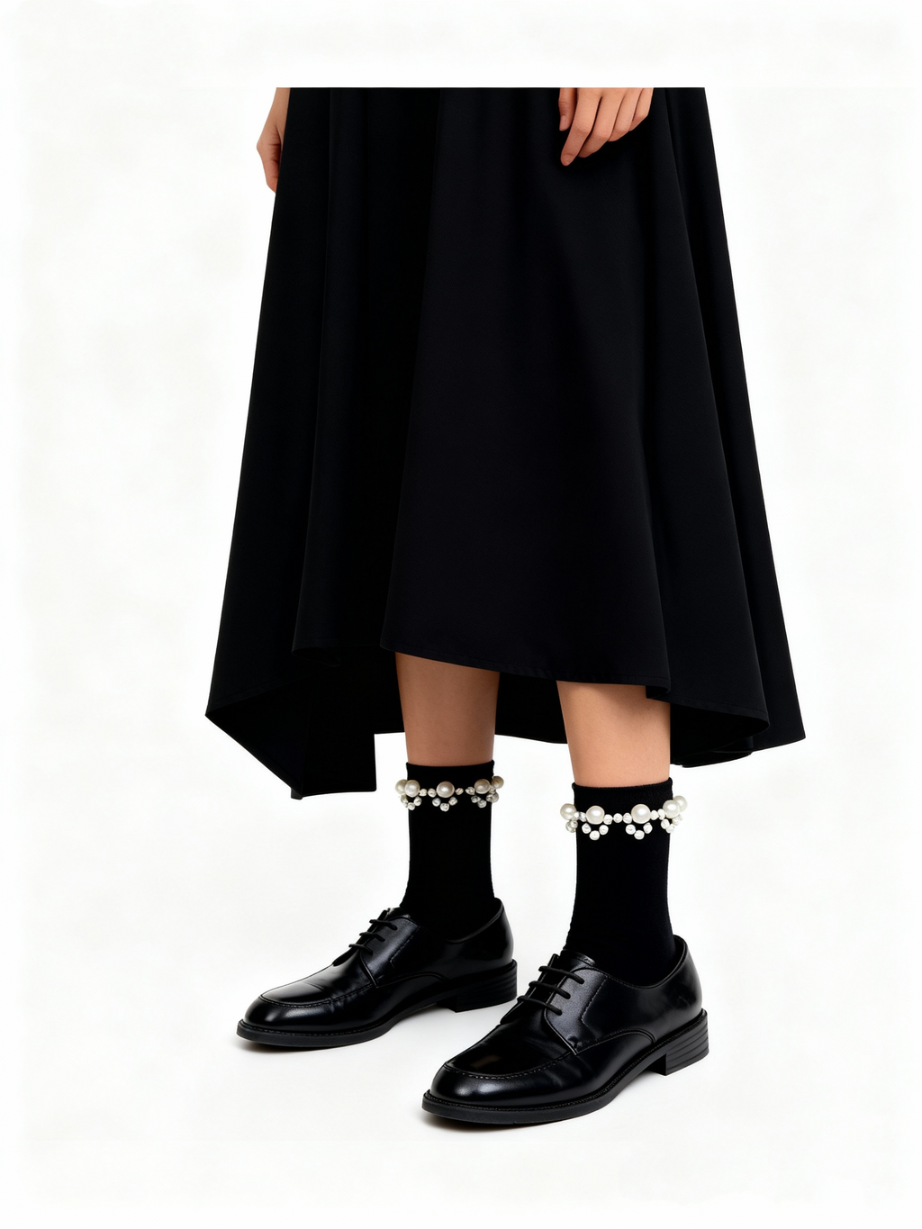 Pearl Trim Ankle Socks Black [HI]