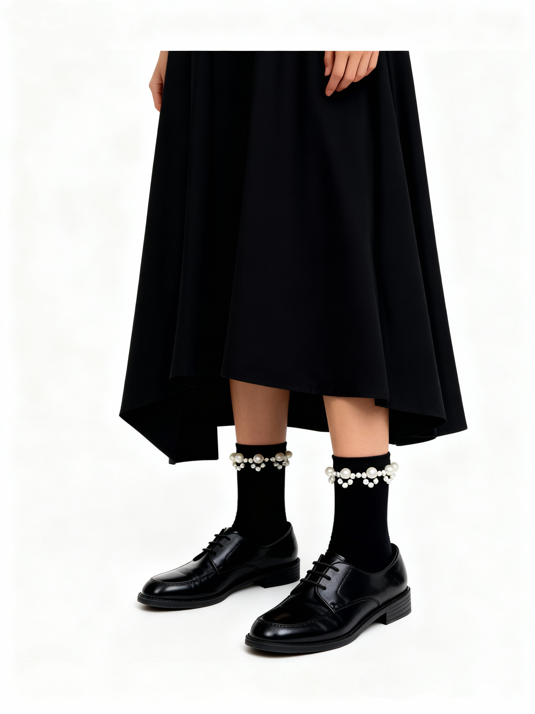 Pearl Trim Ankle Socks Black [HI]