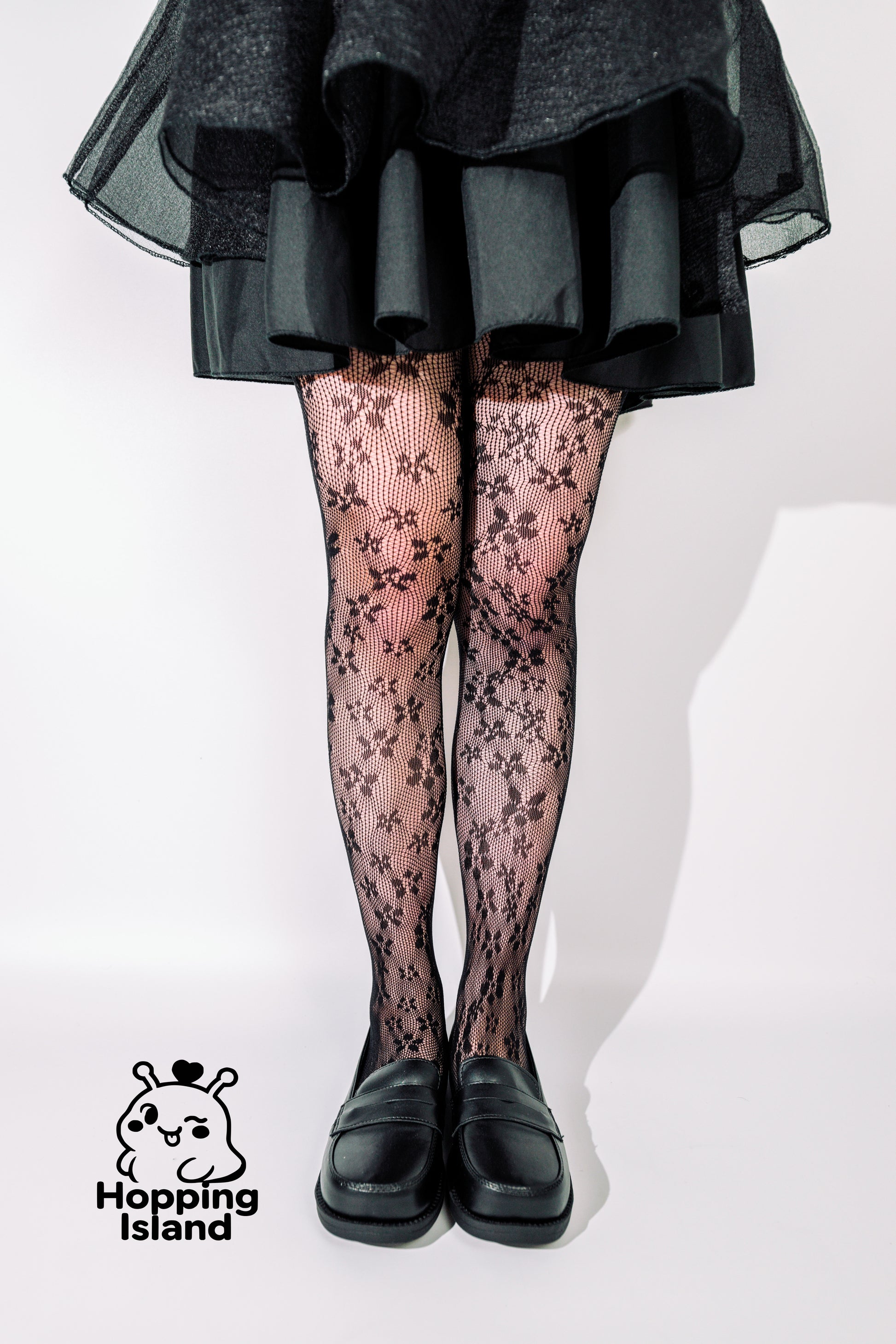 HI Floral Black Lace Petal Fishnet Tights Floral French Mesh Pantyhose
