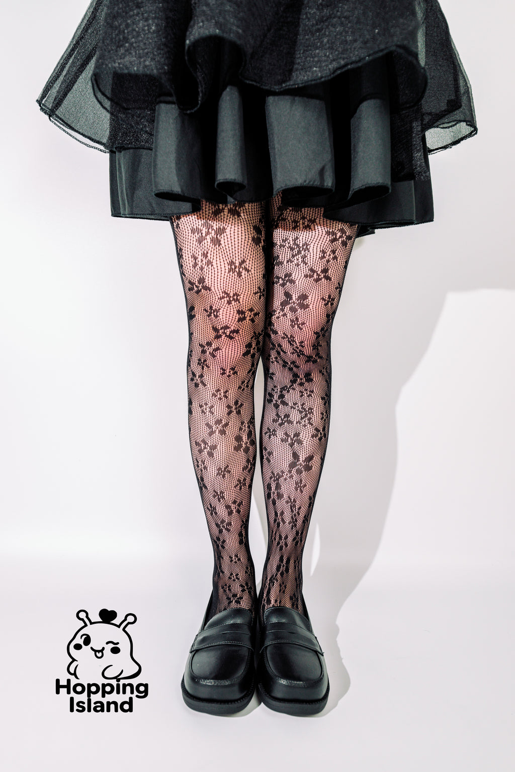 HI Floral Black Lace Petal Fishnet Tights Floral French Mesh Pantyhose