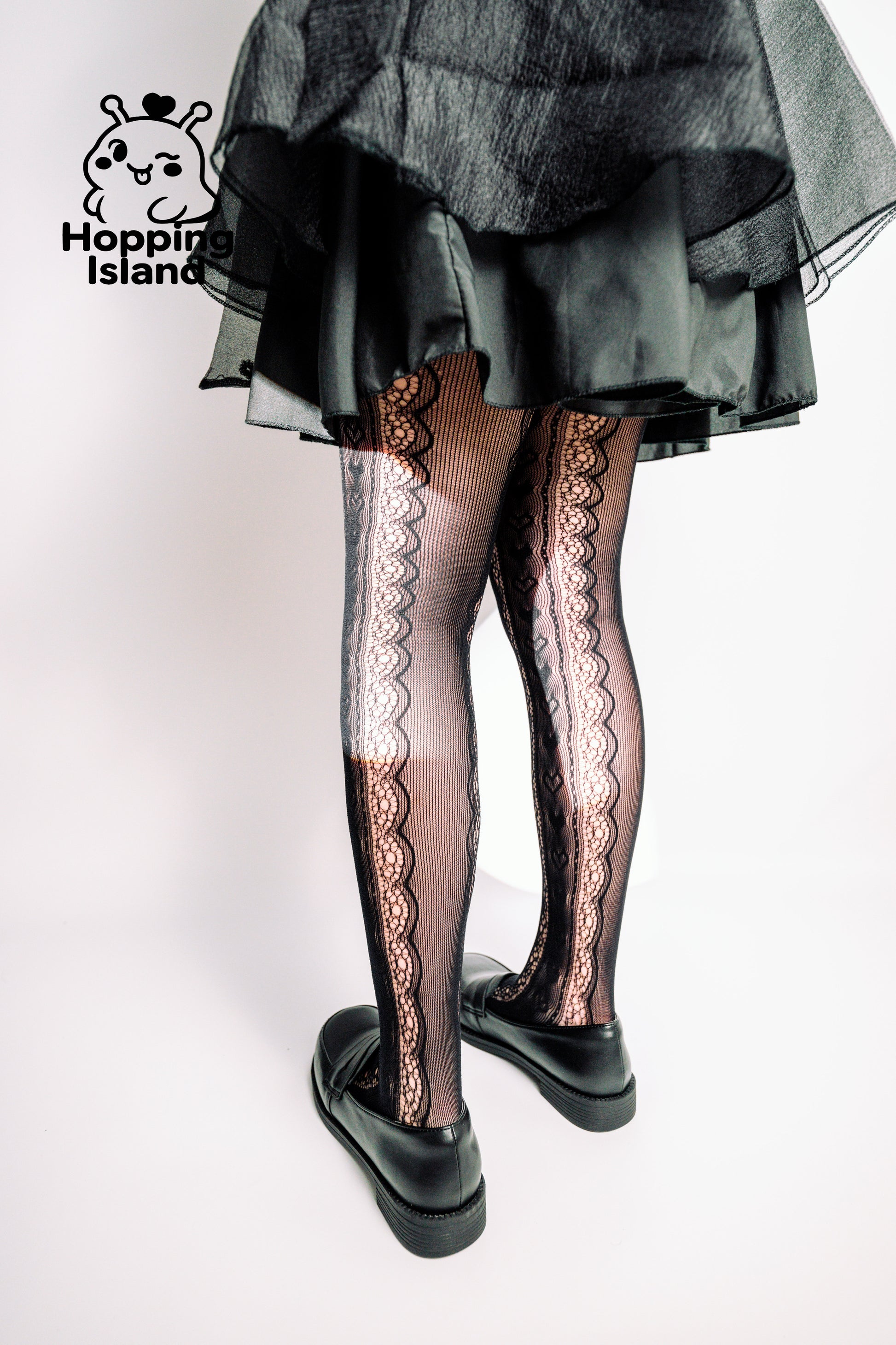 HI Floral Black Lace Stockings Tights with Side Heart Cutout Romantic Sheer Pantyhose
