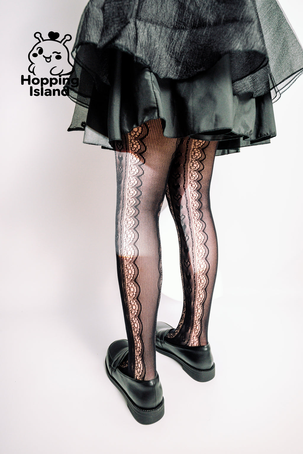 HI Floral Black Lace Stockings Tights with Side Heart Cutout Romantic Sheer Pantyhose