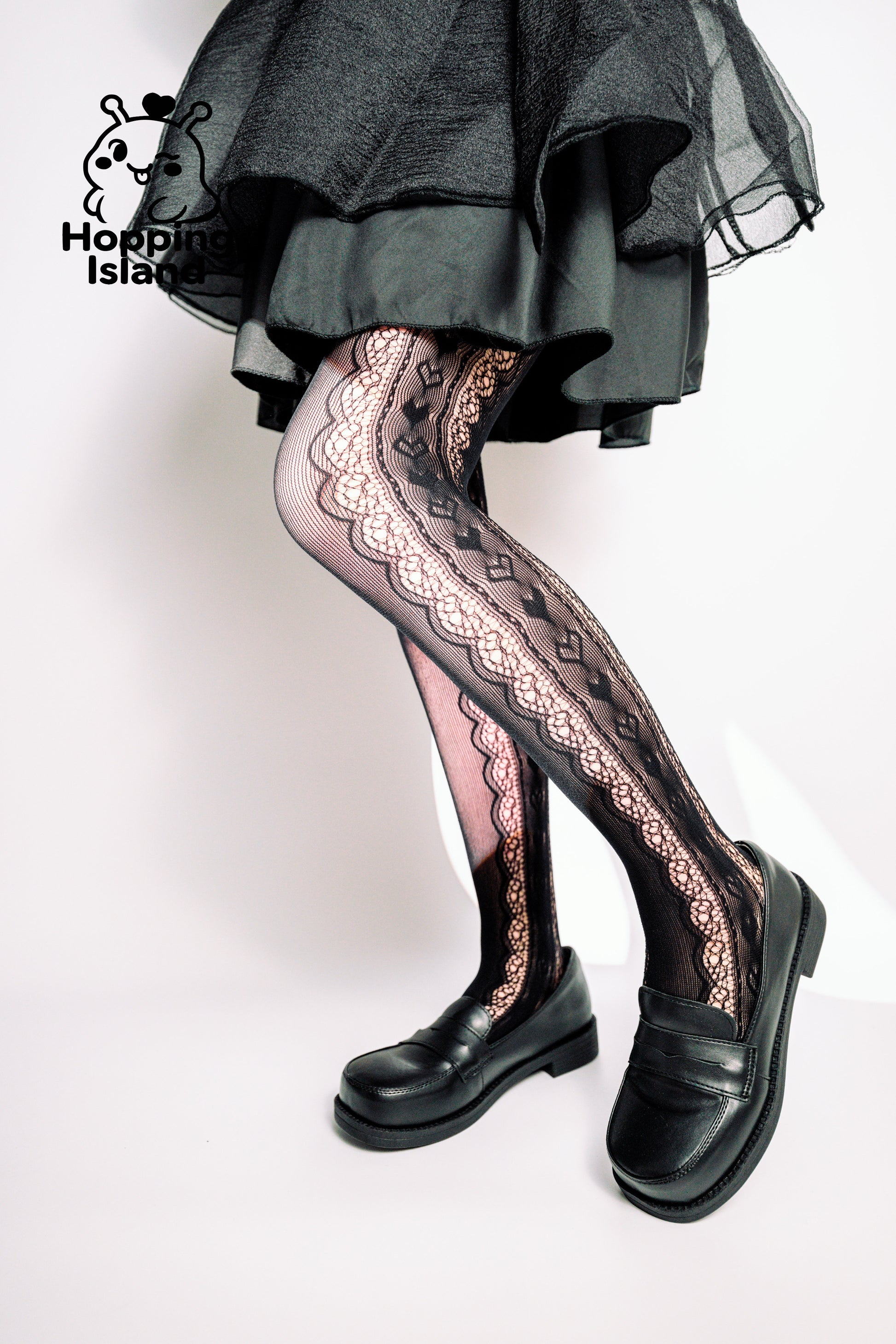 HI Floral Black Lace Stockings Tights with Side Heart Cutout Romantic Sheer Pantyhose