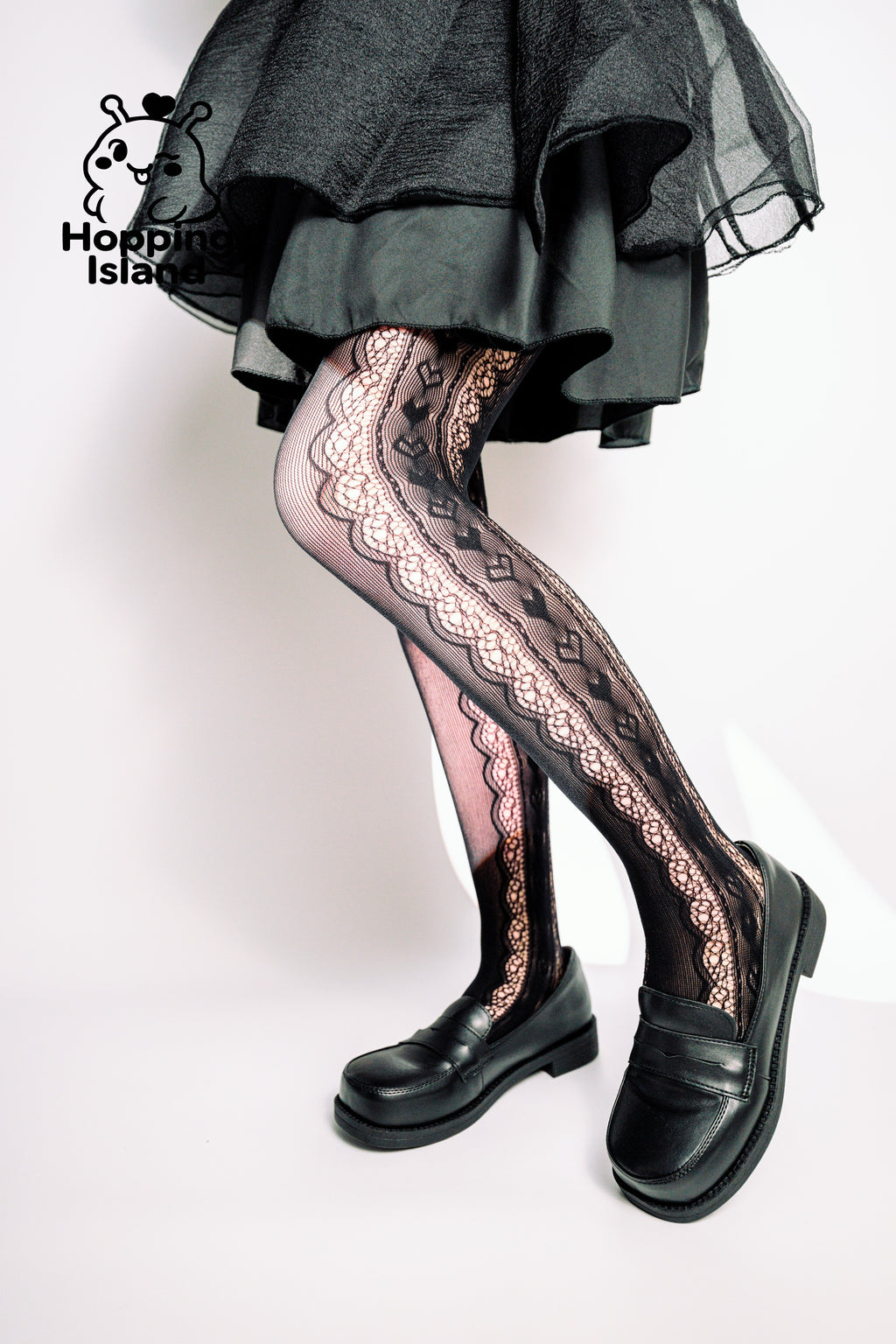 HI Floral Black Lace Stockings Tights with Side Heart Cutout Romantic Sheer Pantyhose