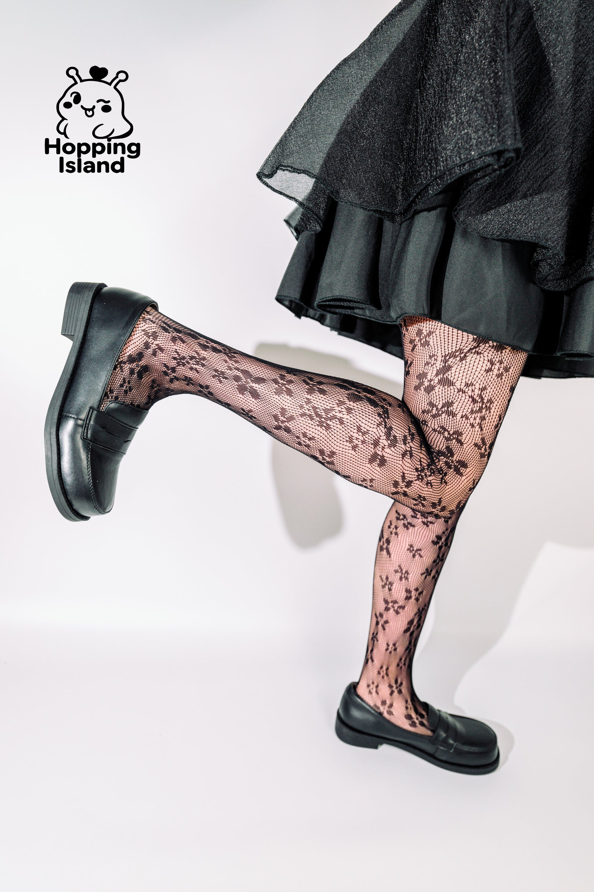 HI Floral Black Lace Petal Fishnet Tights Floral French Mesh Pantyhose