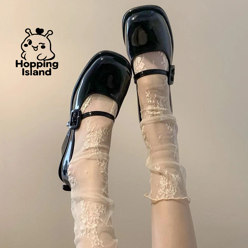 HI Floral Lace Petal Pattern Slouch Socks Beige