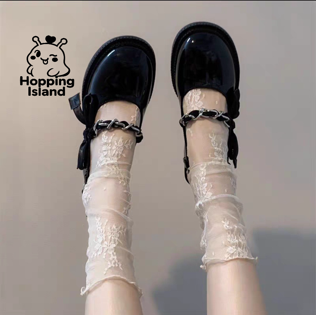 HI Floral Lace Petal Pattern Slouch Socks Beige