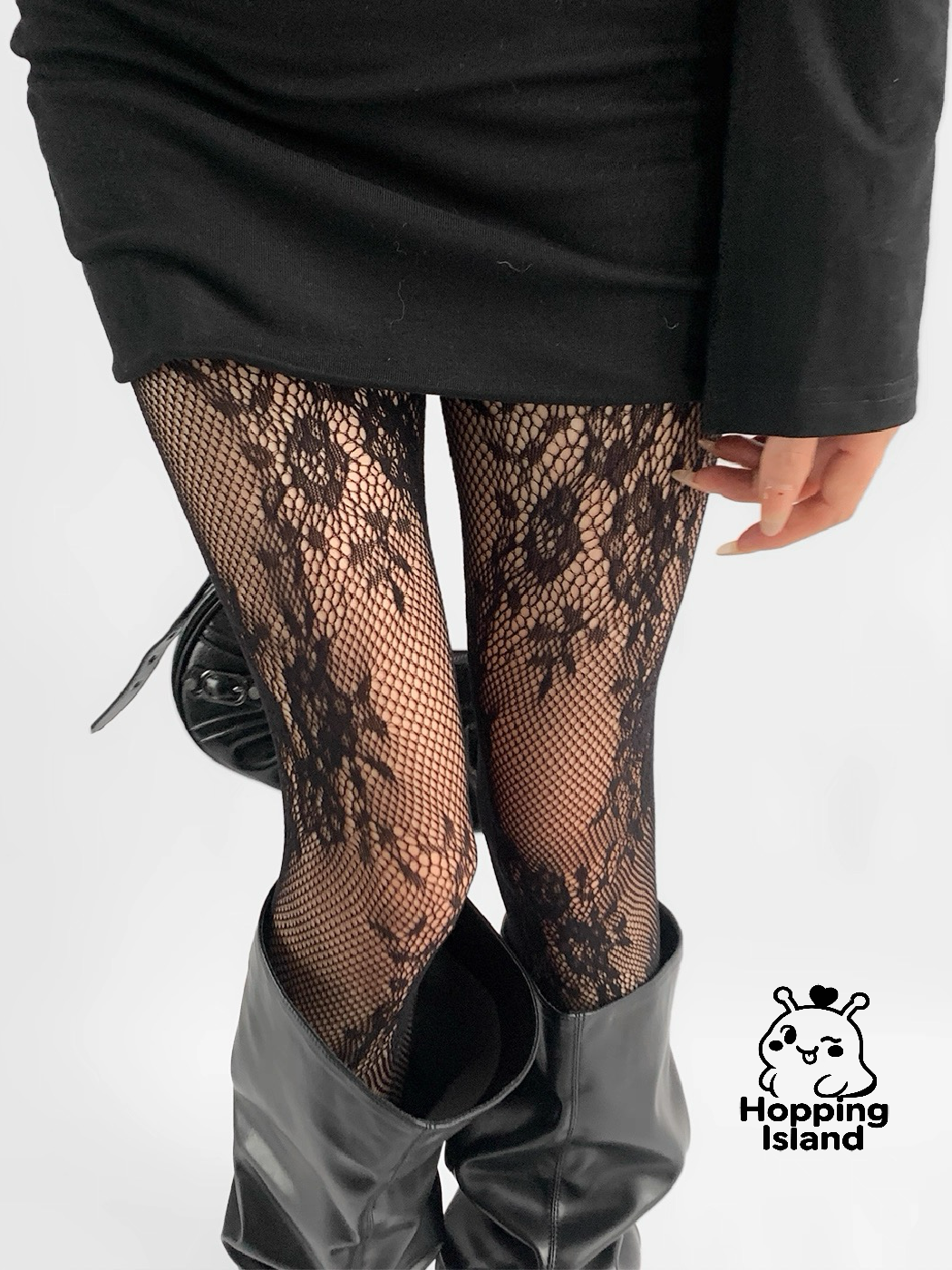 HI Floral Lace Vine Stocking Tights Black