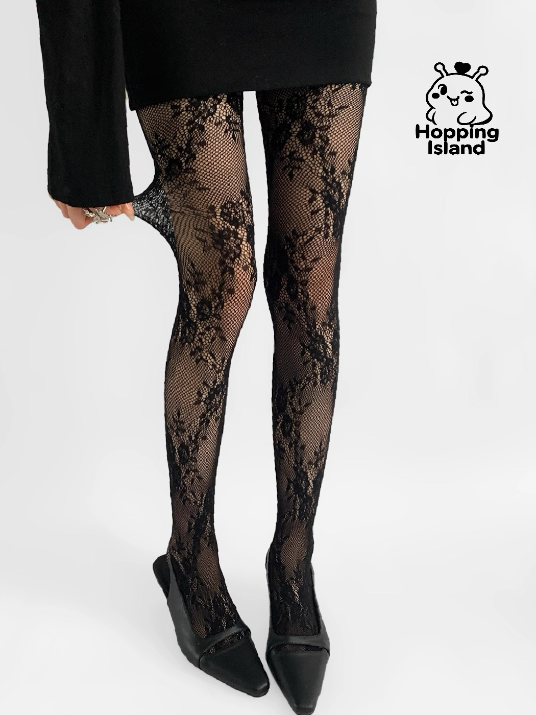 HI Floral Lace Vine Stocking Tights Black