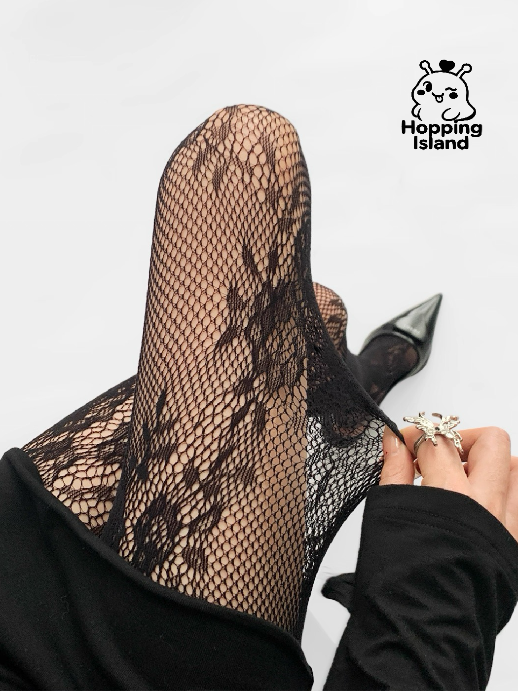 HI Floral Lace Vine Stocking Tights Black