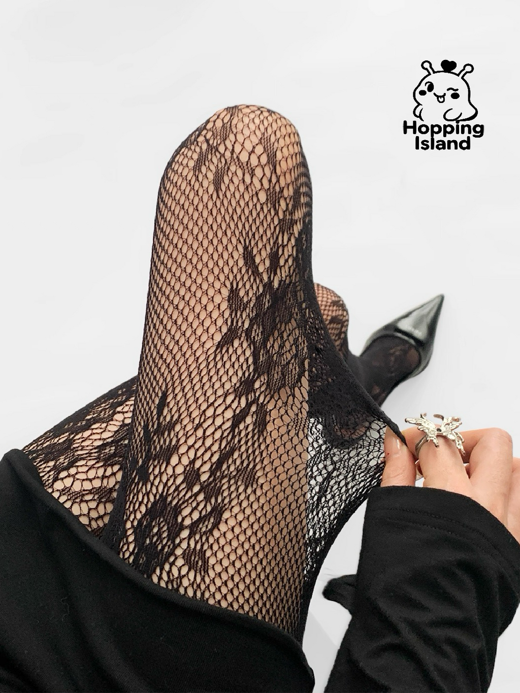 HI Floral Lace Vine Stocking Tights Black