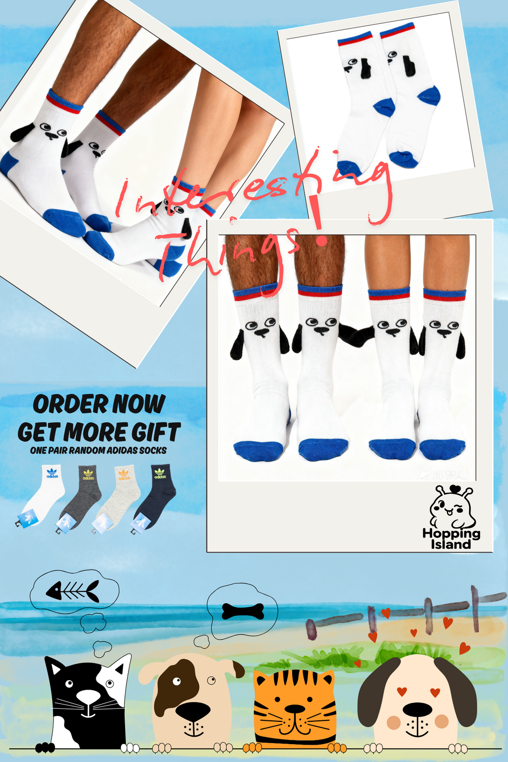 Socks 3D Dog Couple Animal Fun Socks [HI]