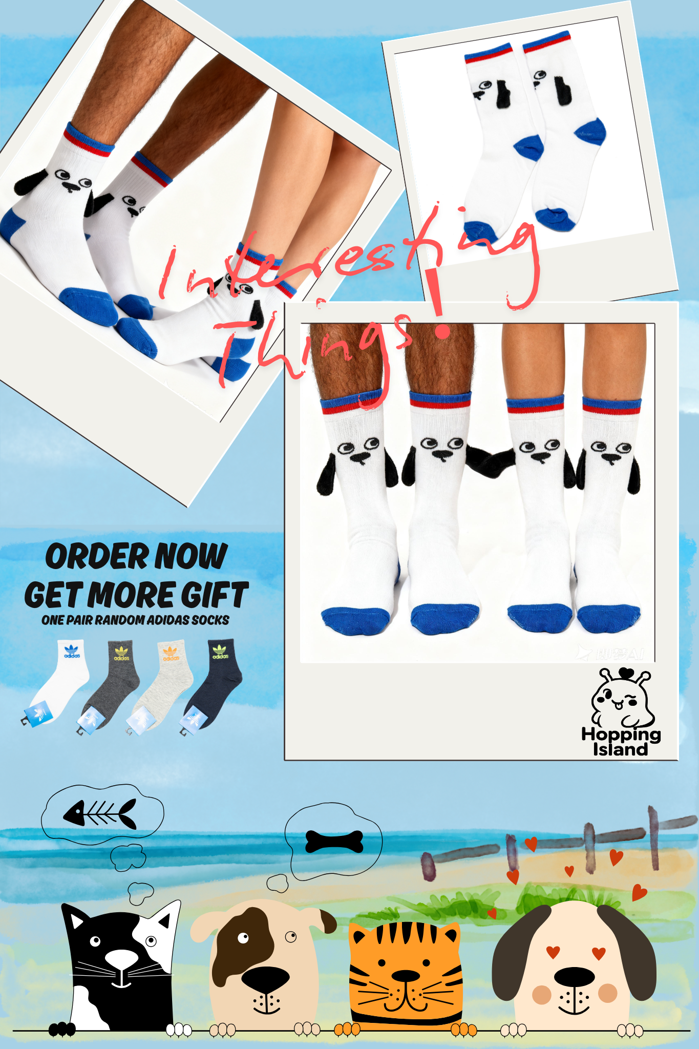 Socks 3D Dog Couple Animal Fun Socks [HI]