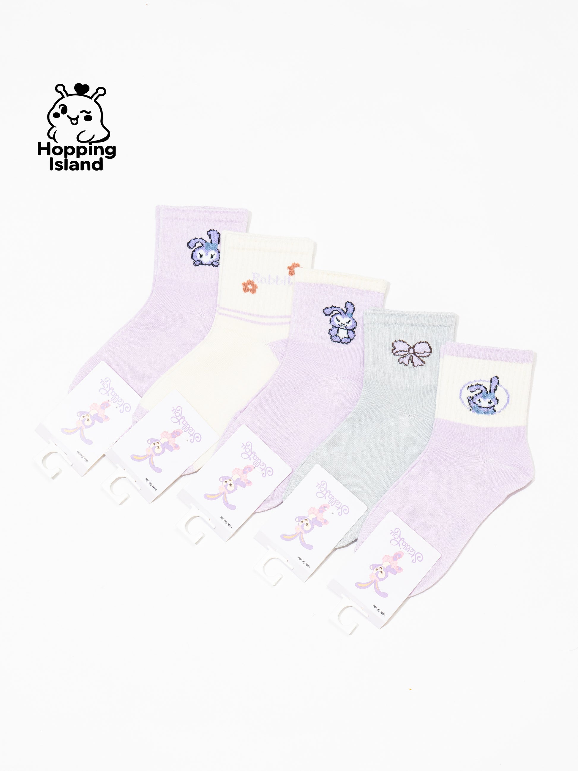 Kids Socks 5Pairs Purple Bunny Pattern [HI]
