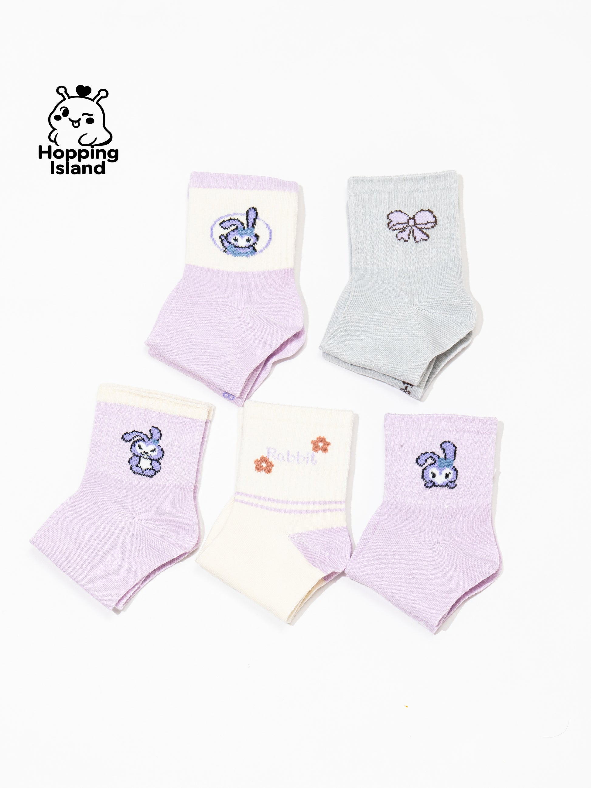 Kids Socks 5Pairs Purple Bunny Pattern [HI]