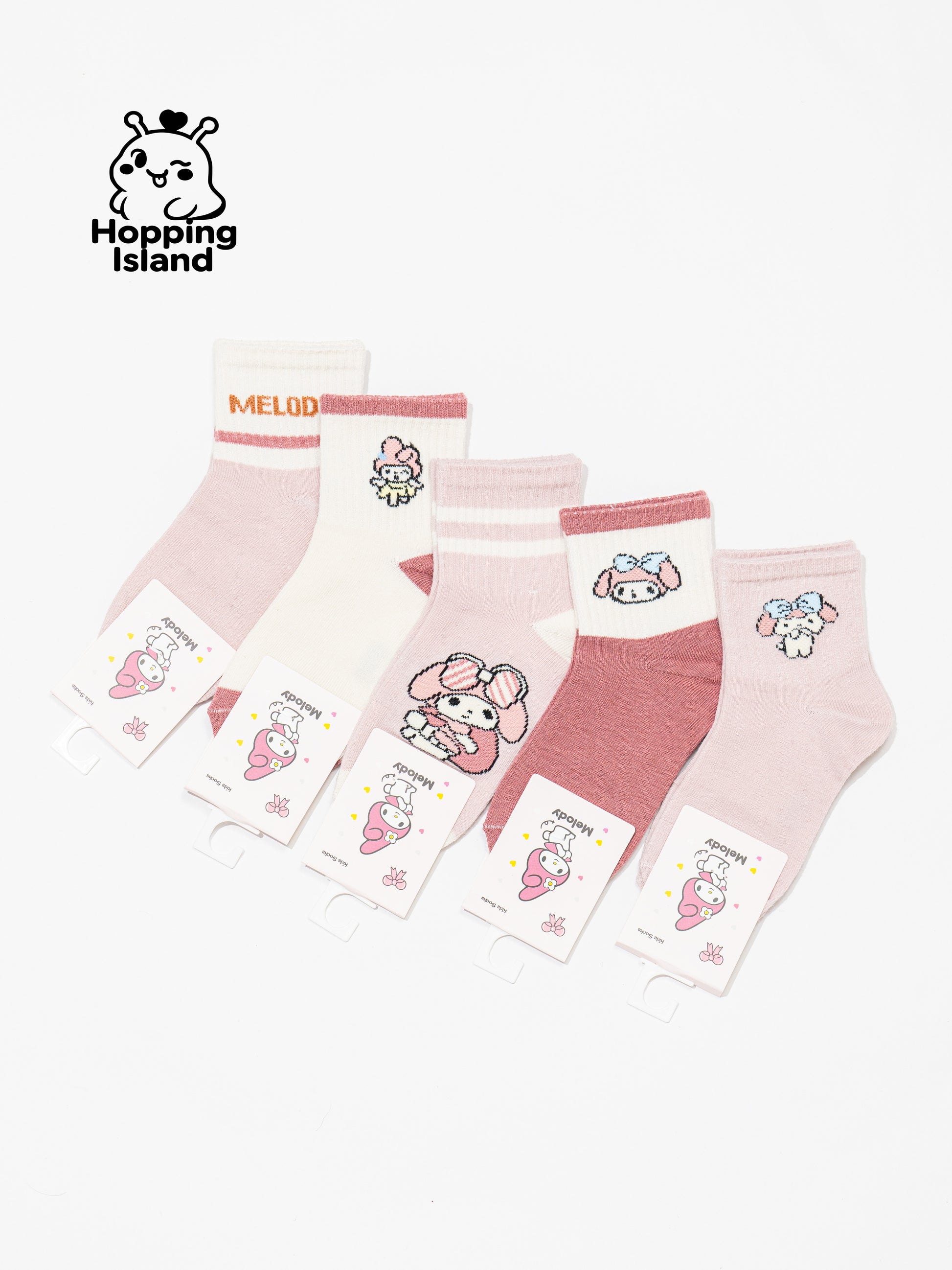 Kids Socks 5Pairs Pink Melody Bunny Pattern [HI]