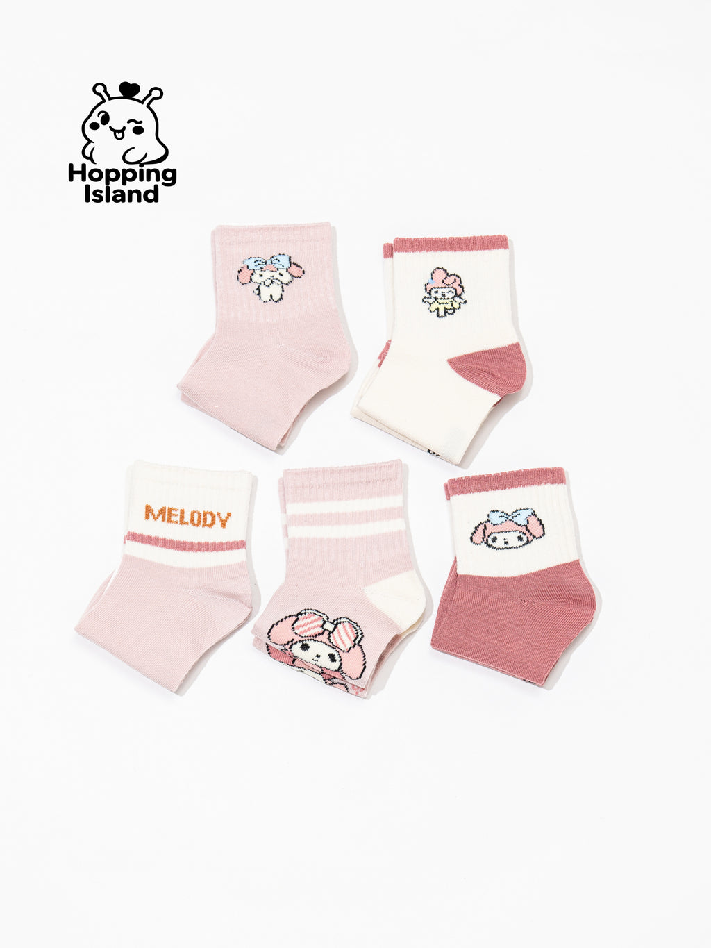 Kids Socks 5Pairs Pink Melody Bunny Pattern [HI]