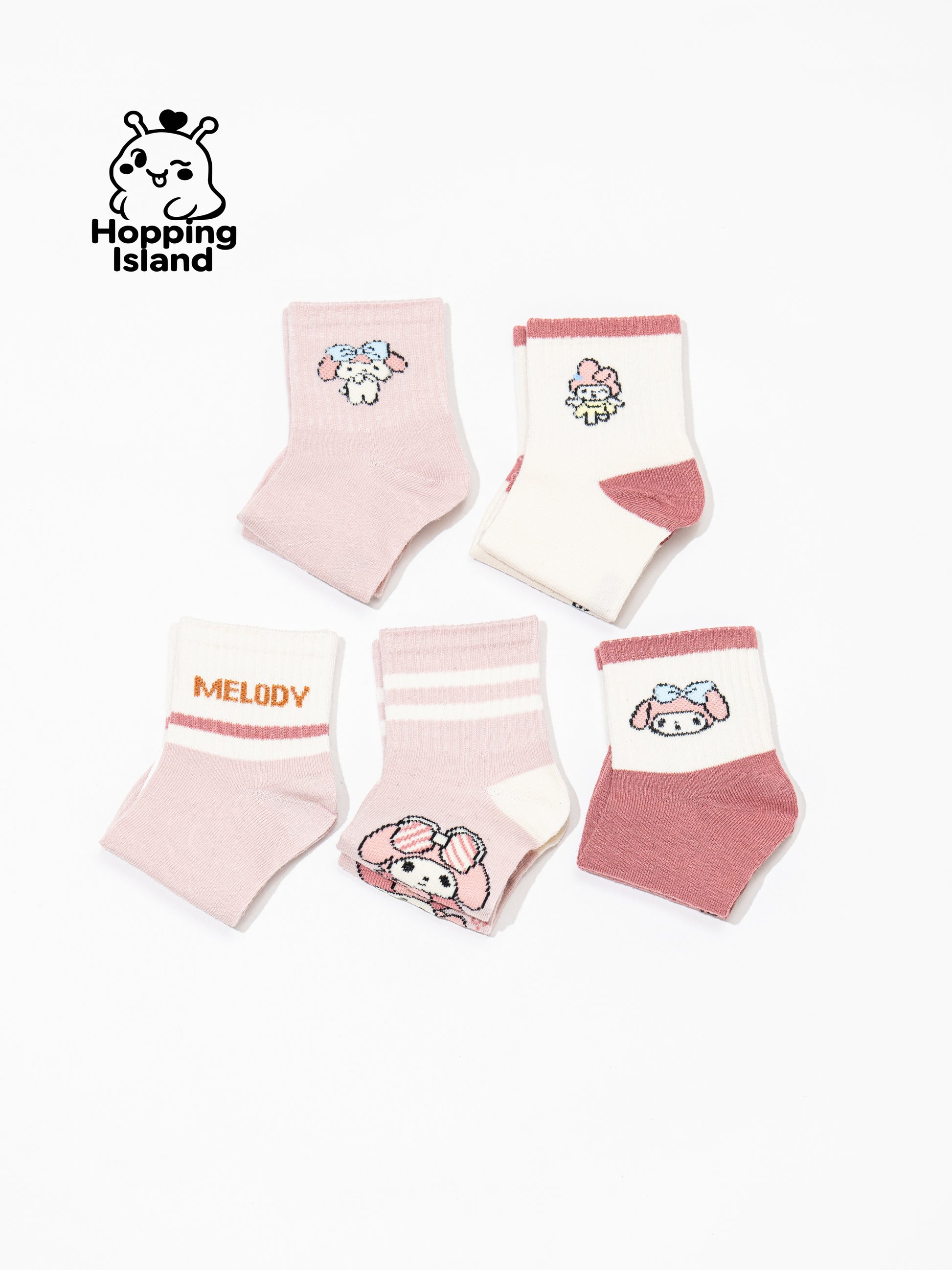 Kids Socks 5Pairs Pink Melody Bunny Pattern [HI]