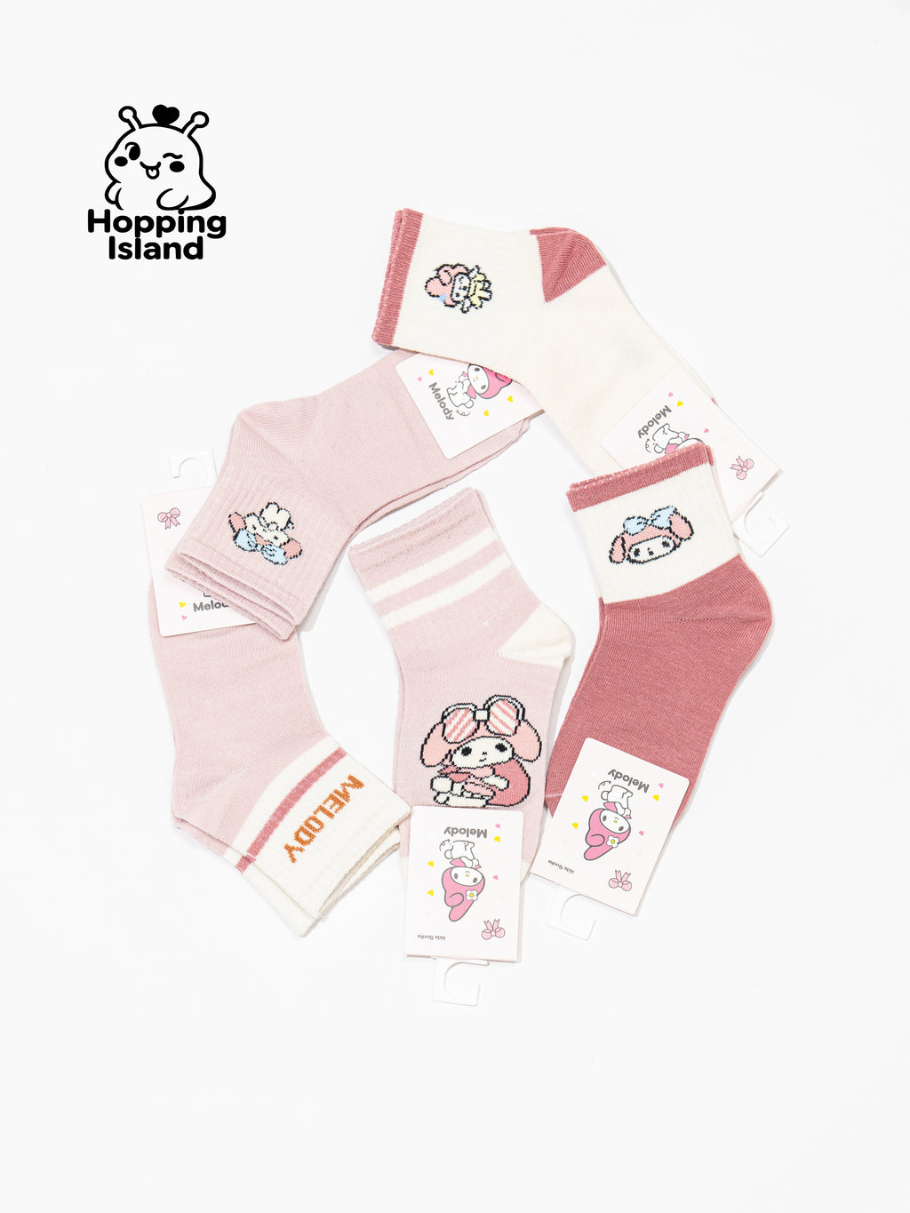 Kids Socks 5Pairs Pink Melody Bunny Pattern [HI]
