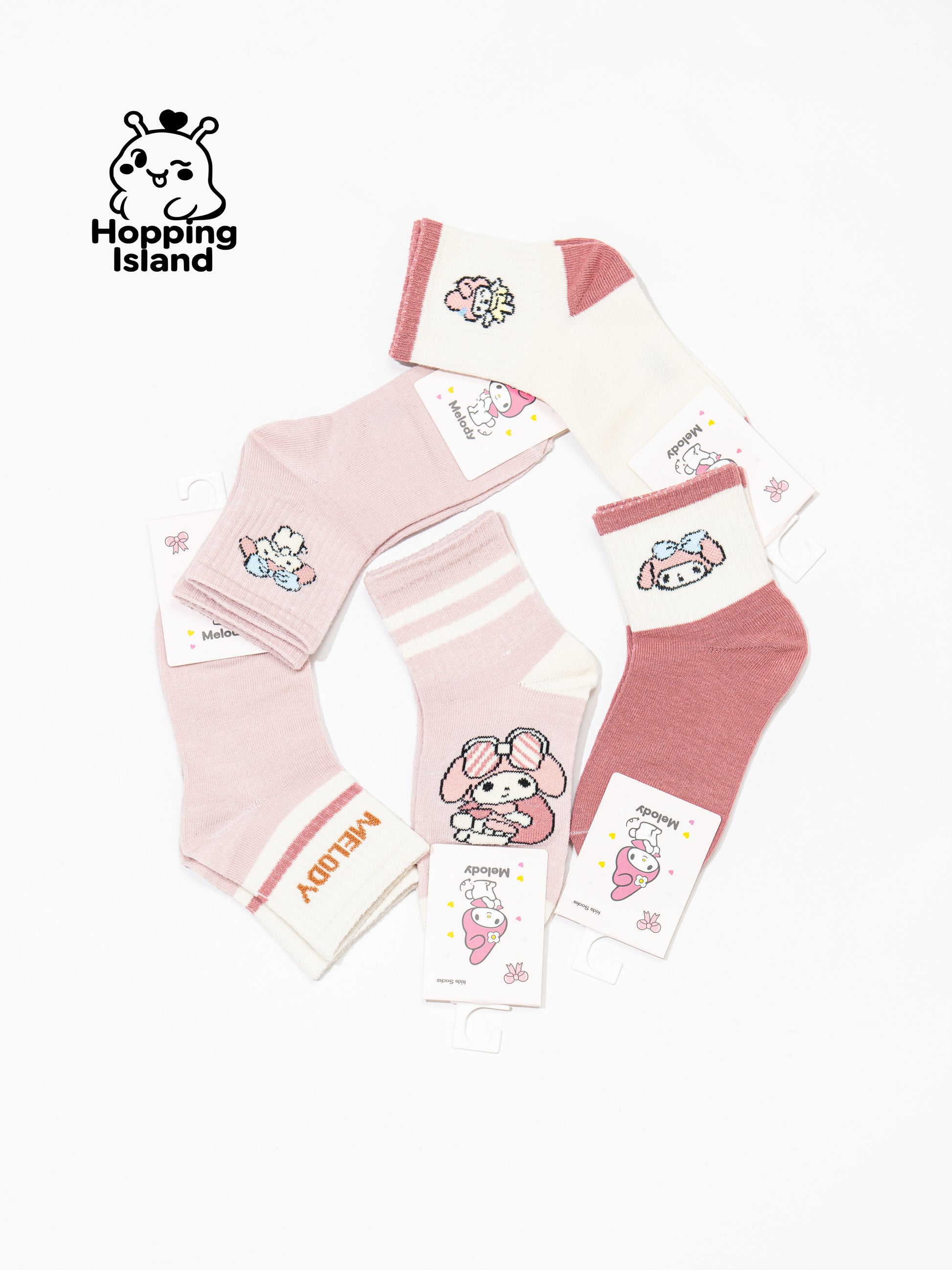 Kids Socks 5Pairs Pink Melody Bunny Pattern [HI]