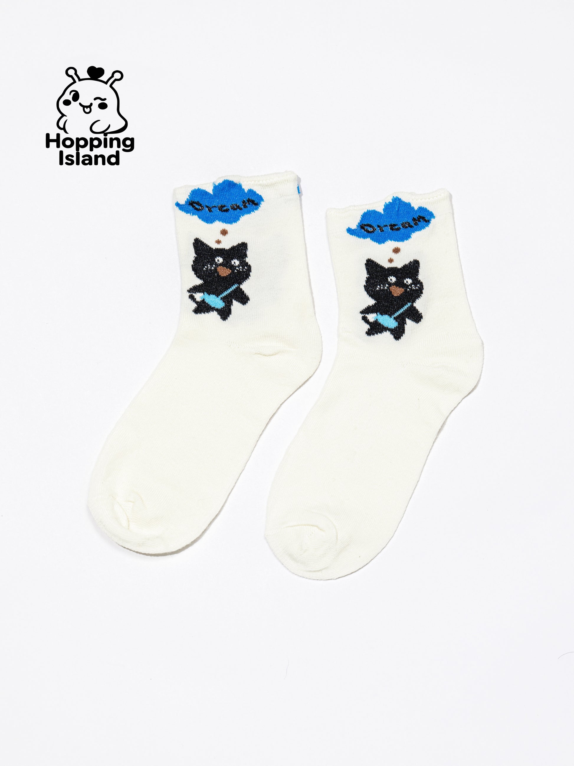 4 Pairs Black & White Cat Print Socks [HI]