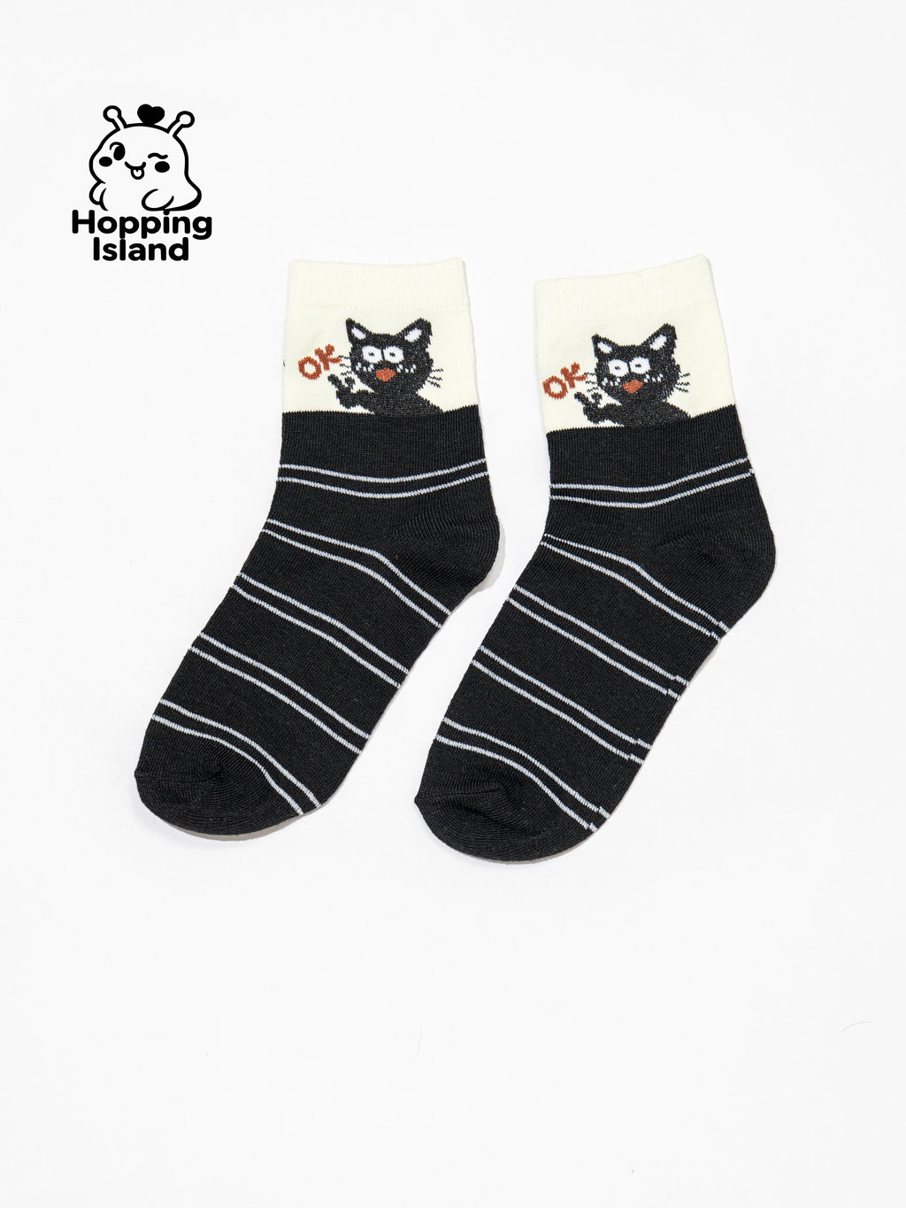 4 Pairs Black & White Cat Print Socks [HI]