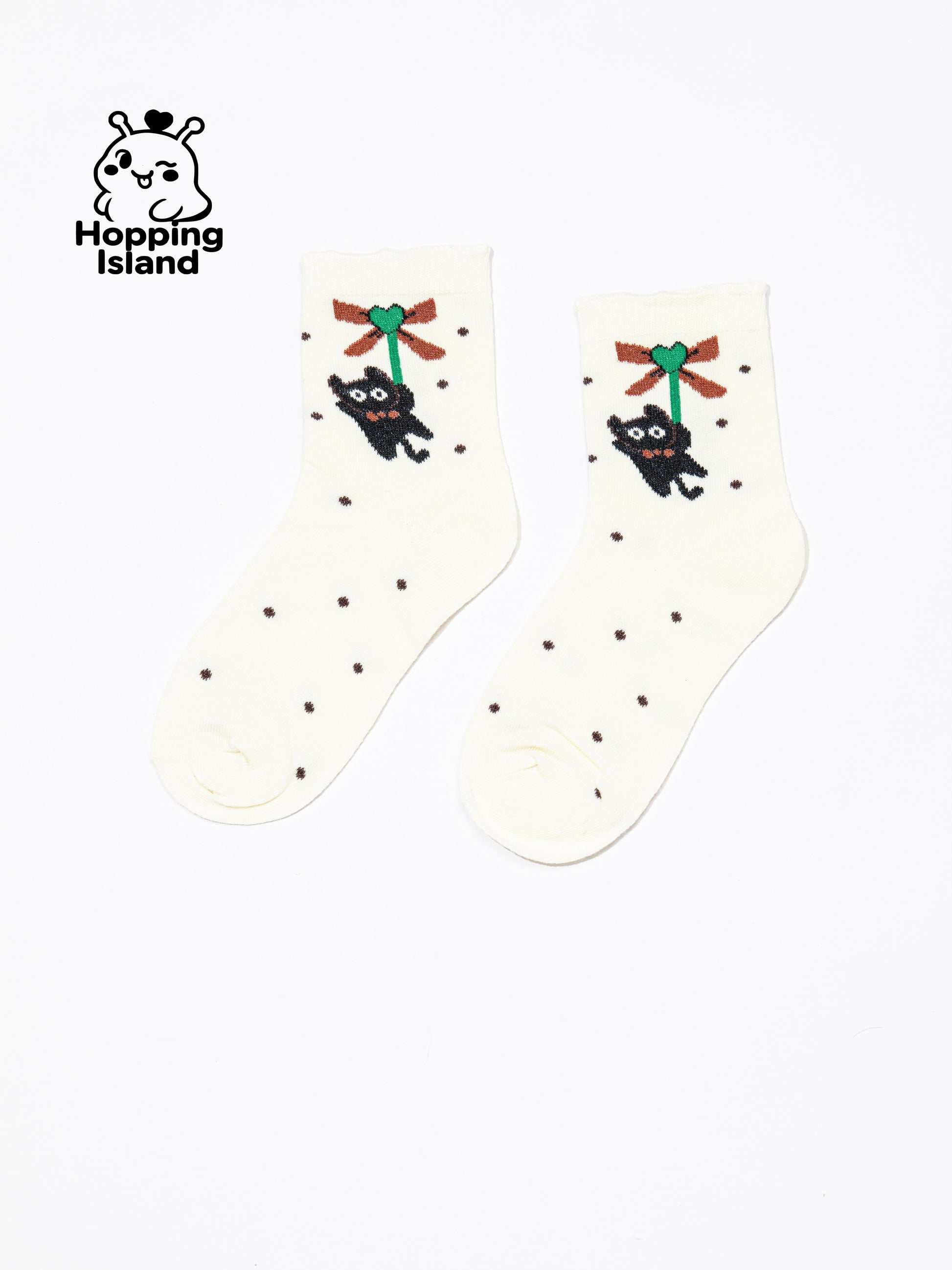 4 Pairs Black & White Cat Print Socks [HI]