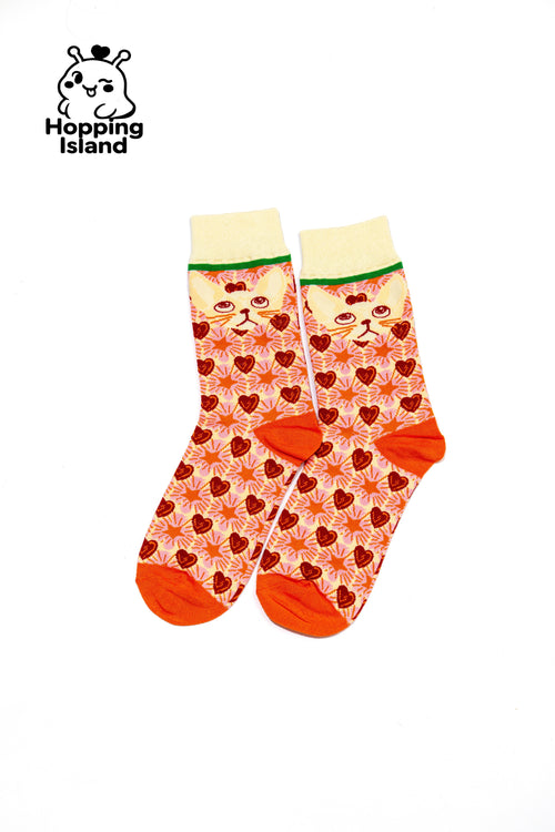2 Pairs Art Illustration Cat Socks Blue Orange