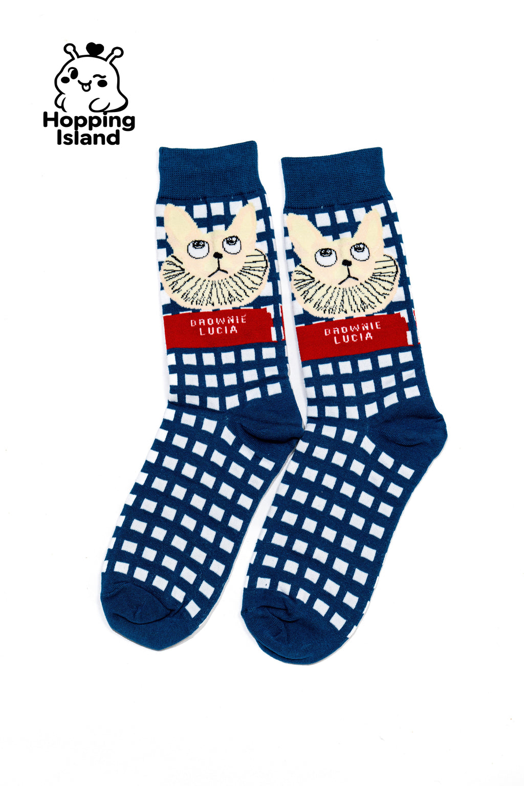 2 Pairs Art Illustration Cat Socks Blue Orange