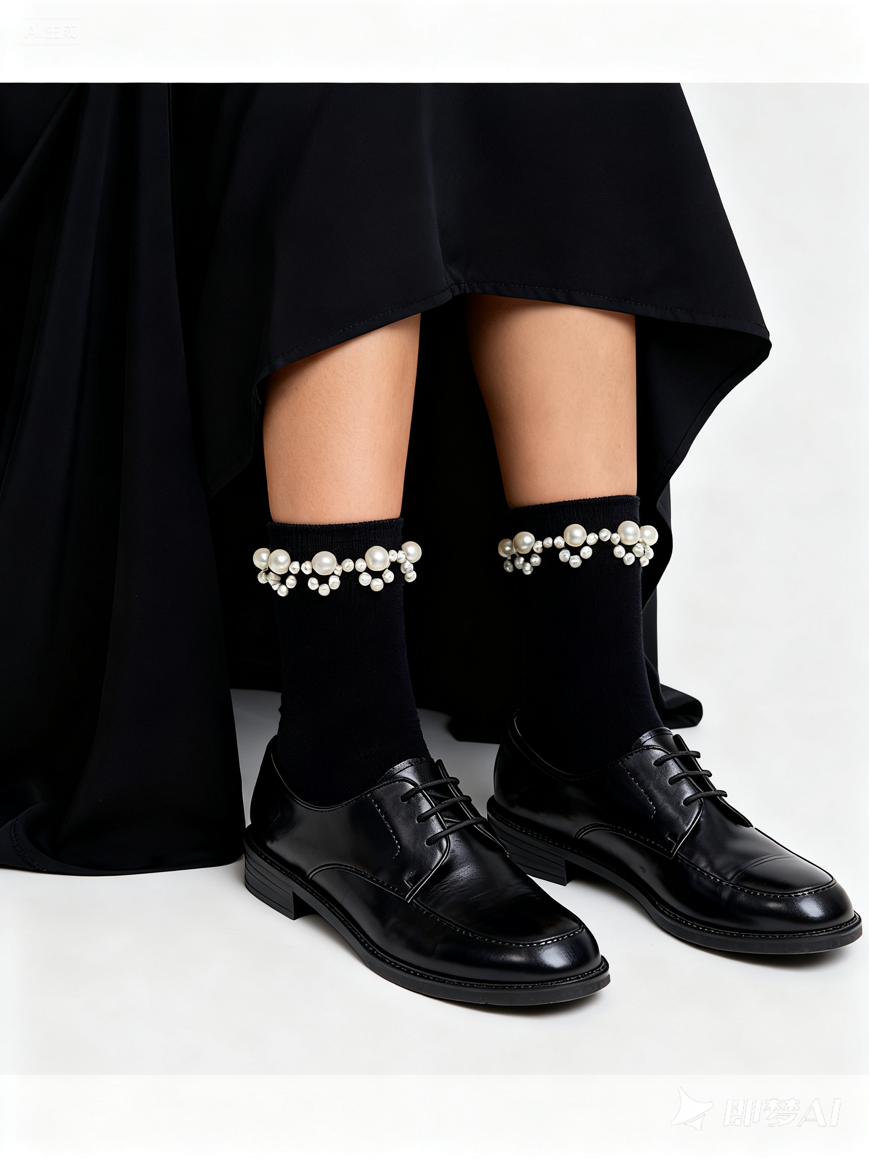 Pearl Trim Ankle Socks Black [HI]